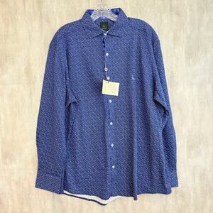 Tailorbyrd Shirt Mens XL Blue Geometric Long Sleeve Button Up Flip Cuff NWT